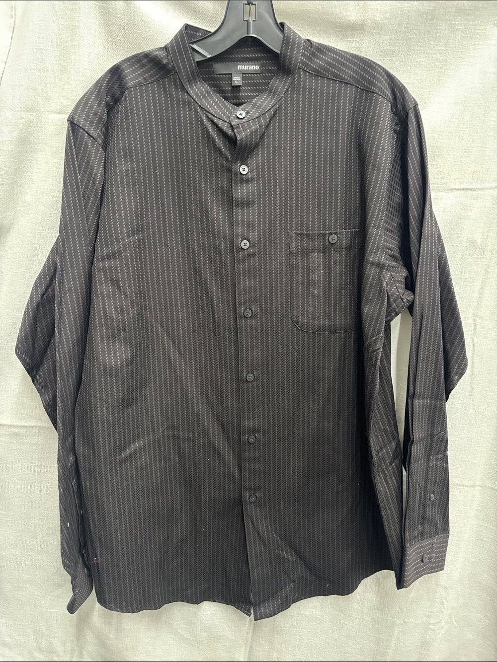 Murano Black Pinstripe Mandarin Collar Button-Down